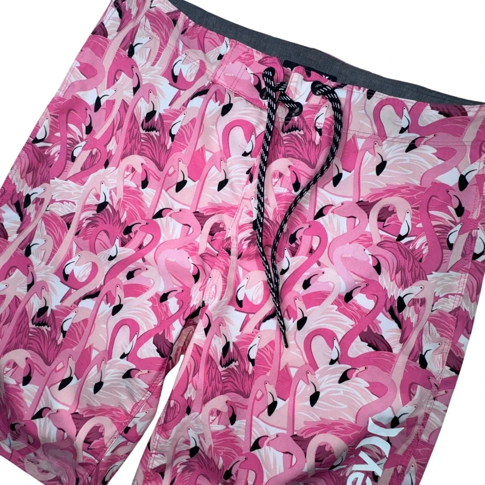 Hurley Board Shorts Mens 30 Pink Flamingo Print Tropical Swim‎ Trunks Drawstring